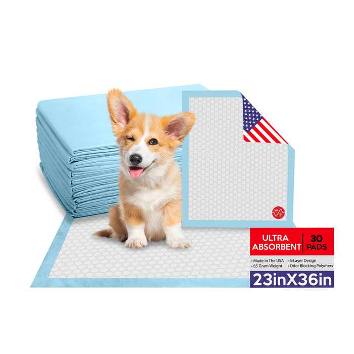 Wave Best ULTRA 23" x 36" Pet Training Potty Pads | Puppy Training Pee Pads - Ultra Heavy Absorbency Disposable Underpads, Quilted Fluff and Superabsorbing Polymers, Made in The USA