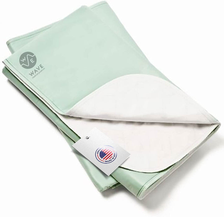 Wave Reusable Washable Underpads Large 34"x36" Bed Pads with Waterproof Backing, 34" x 36", for use as Incontinence Bed Pads, Reusable Pet Pads, Great for Dogs, Cats, and Bunny, Made in The USA